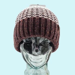 Obermeyer Hat Beanie Merino Wool Blend Milwaukee Stripe Foldover Ribbed Outdoor